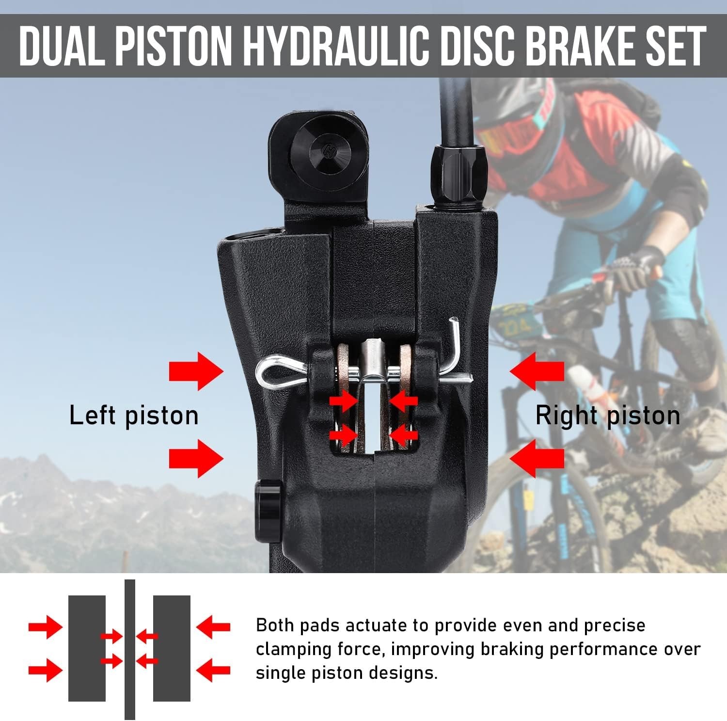 Left Front & Right Rear Brake Kit for Mountain Bike, E-Bike