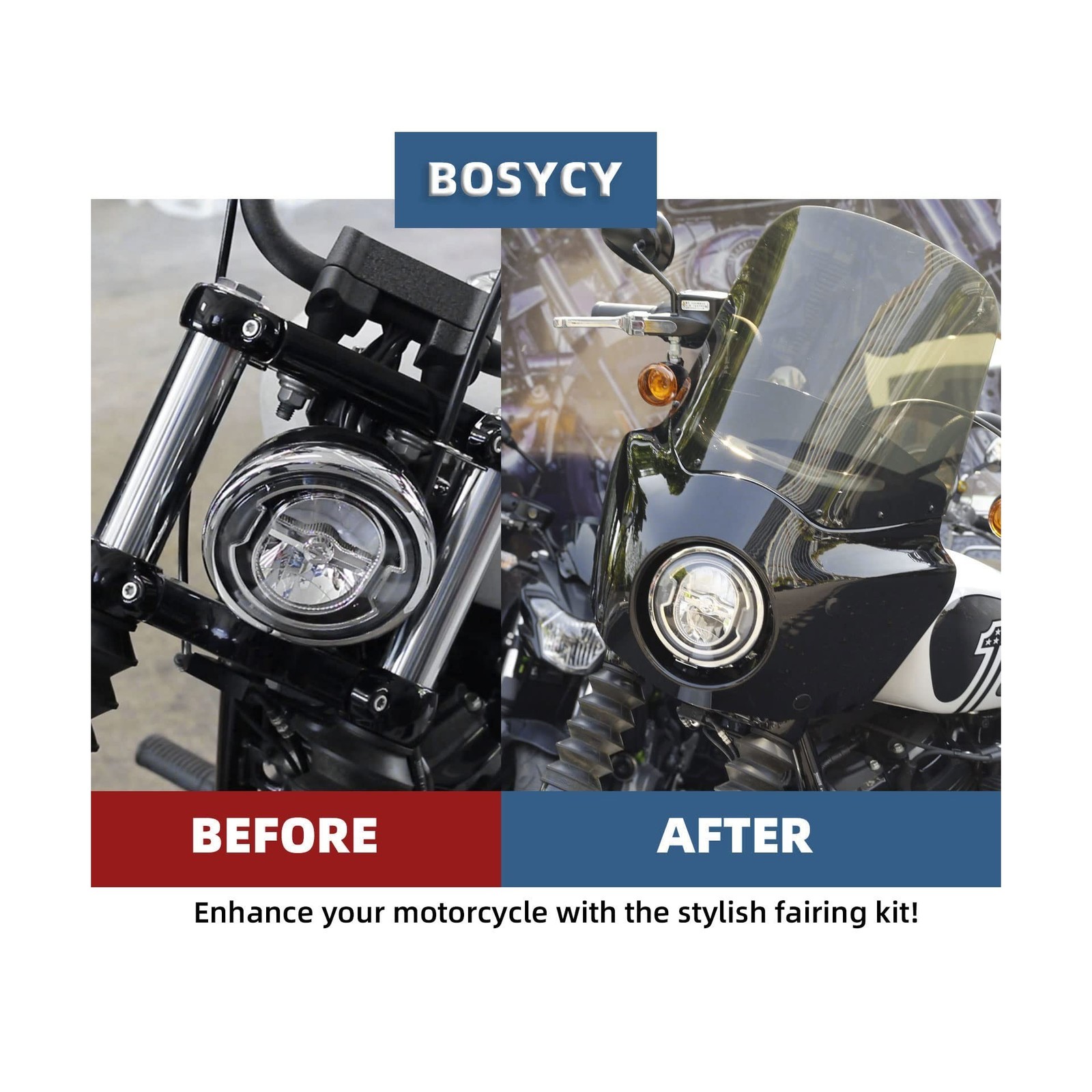 Motorcycle Fairing Windshield Kit, 5.75″ Headlight Fairings 48-58mm Forks 15″…