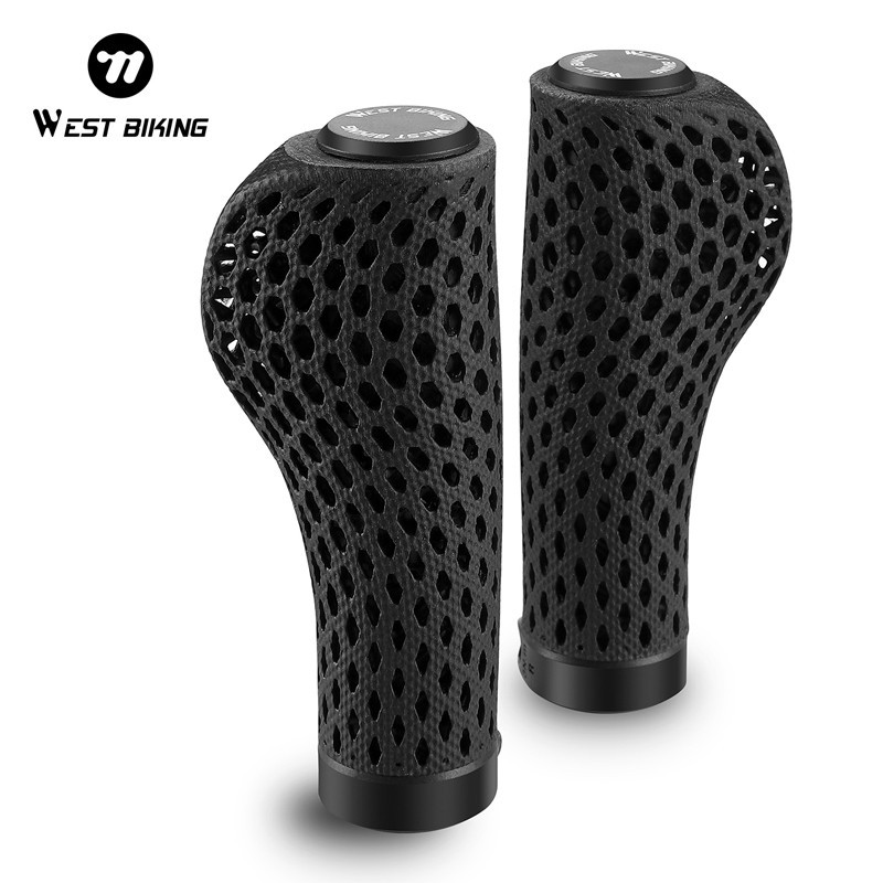 WEST BIKING MTB Bike 3D Printed Grips Ergonomic Bicycle Grips with Bar End Plugs