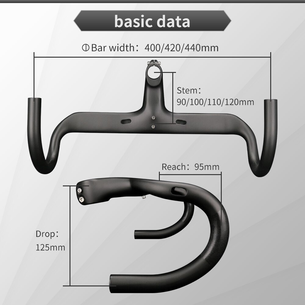 400/420/440mm Carbon Fiber Road Racing Bike Integrated Handlebar Drop 125mm