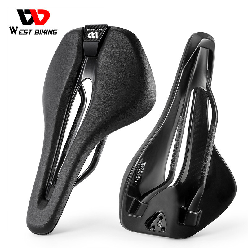 WEST BIKING PU Leather Carbon Fiber Bike Saddle T700 Hollow Bicycle Saddle