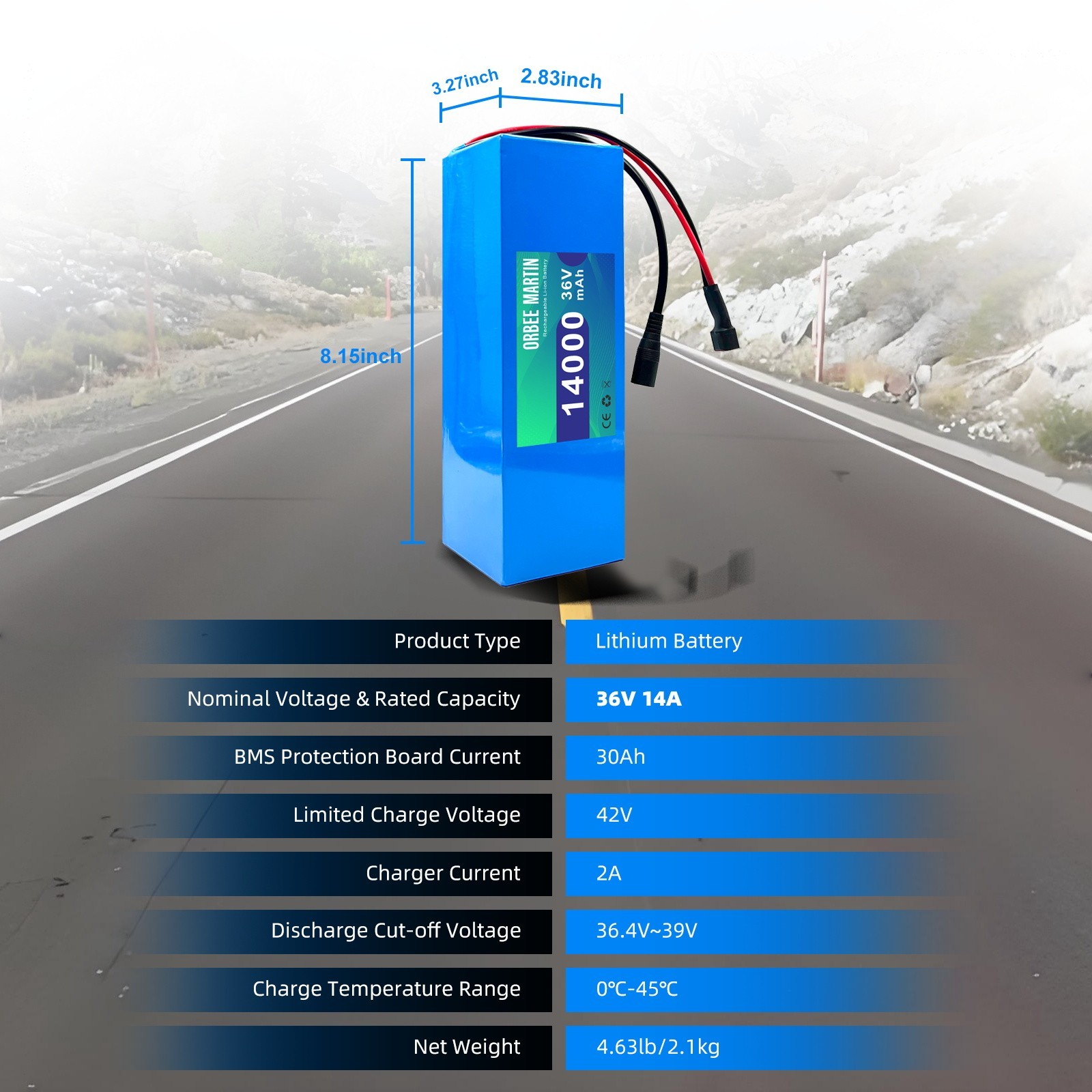 ORBEE MARTIN 36V 14Ah Rechargeable Battery, Lithuim Battery,XT60 Connector DIY