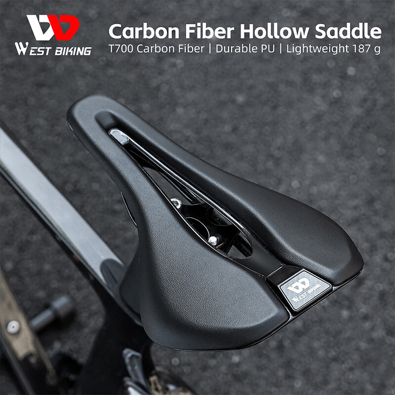 WEST BIKING PU Leather Carbon Fiber Bike Saddle T700 Hollow Bicycle Saddle