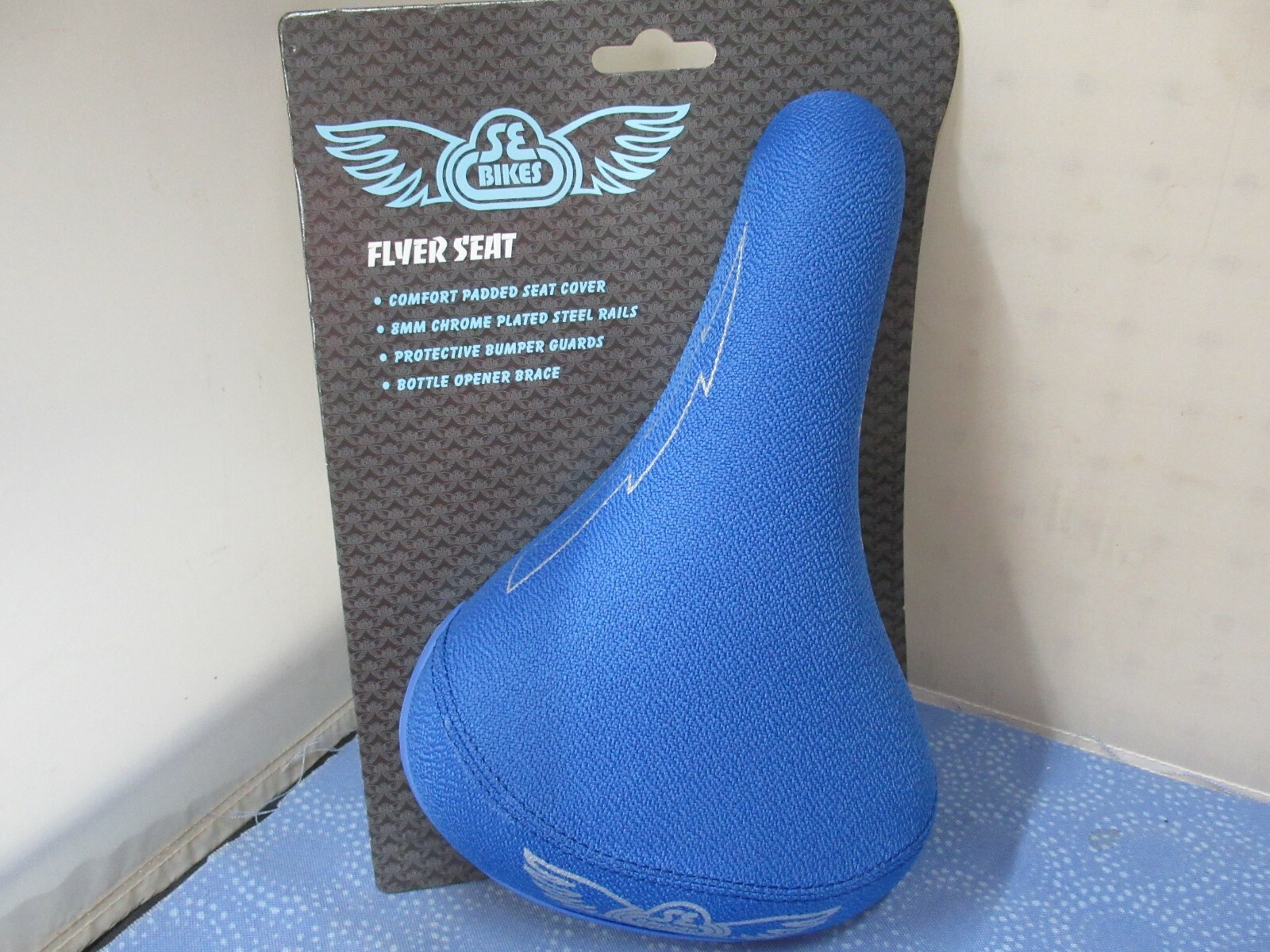 SE Racing Flyer Blue Railed Padded Saddle with Bottle Opener Brace For BMX -New