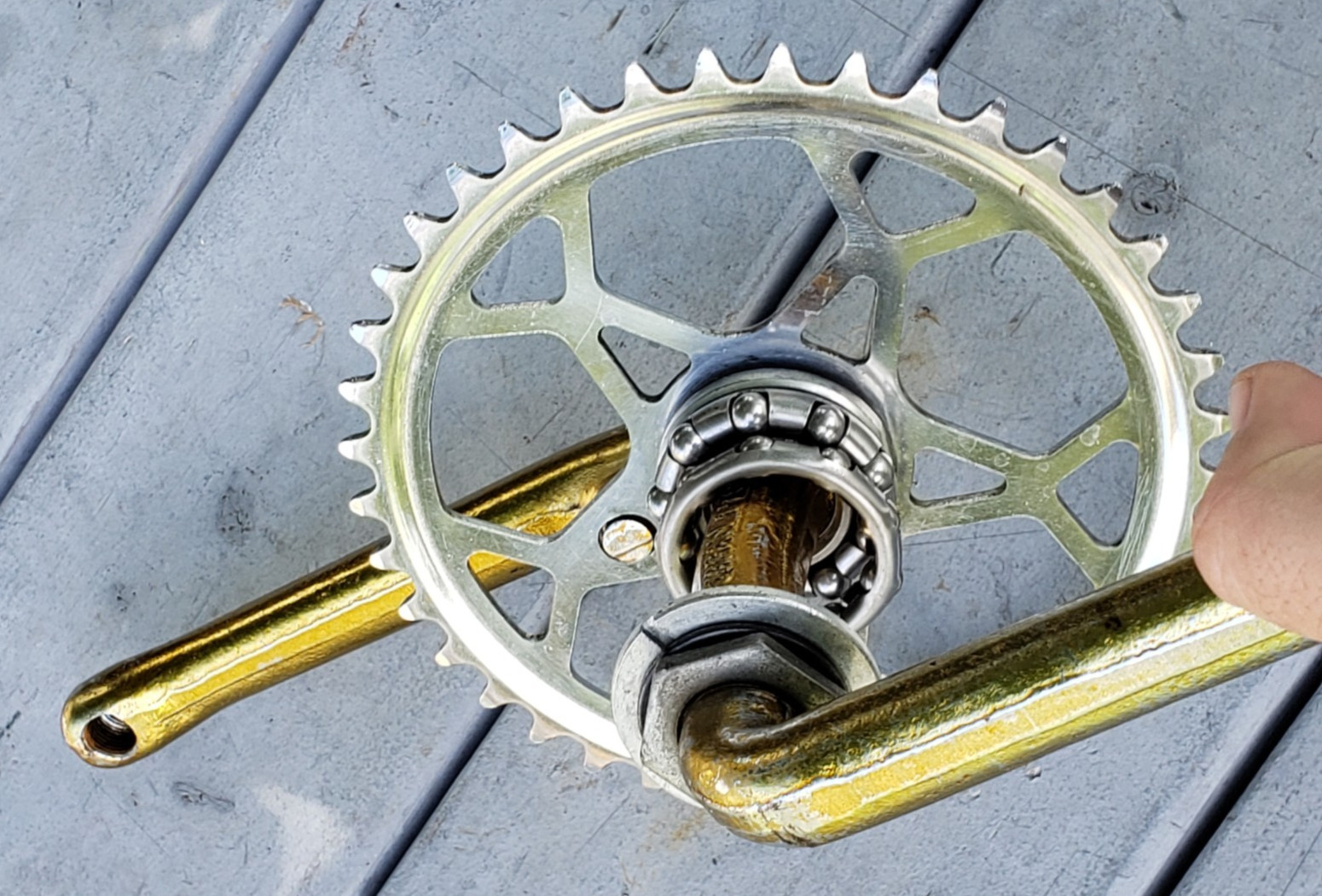 Nice! Old School Panda BMX Sugino Japan 178mm Gold Crankset 1981 40t Snowflake