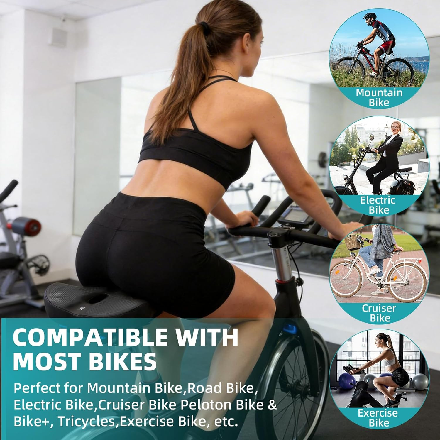 Extra Wide Noseless Bike Seat Cushion for Men Women Memory Foam Filling Large Bi
