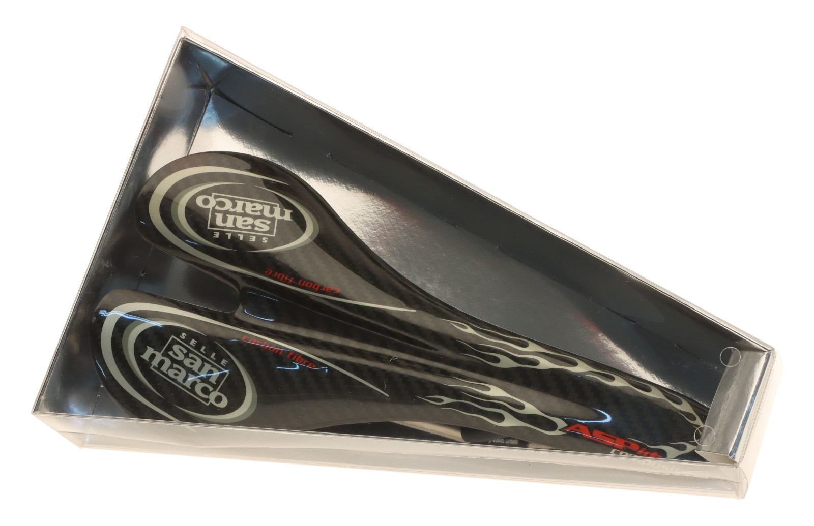 Selle San Marco Aspide Saddle Carbon Fiber Body Ti Rail Black Flames NIB NOS NEW
