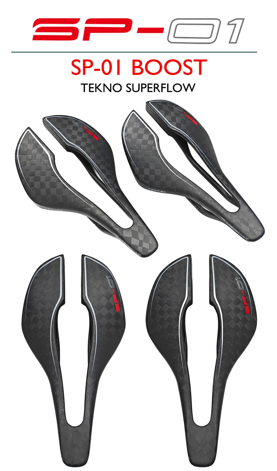 Carbon Tekno Superflow Bicycle Saddle for Road/MTB Short Nose/Split Tail Design