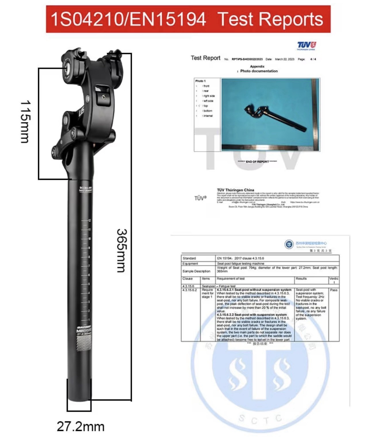 Safort Suspension Seatpost 31.6mm / 365mm MTB Bike/ eBike AD-SP18-USS NEW IN BOX