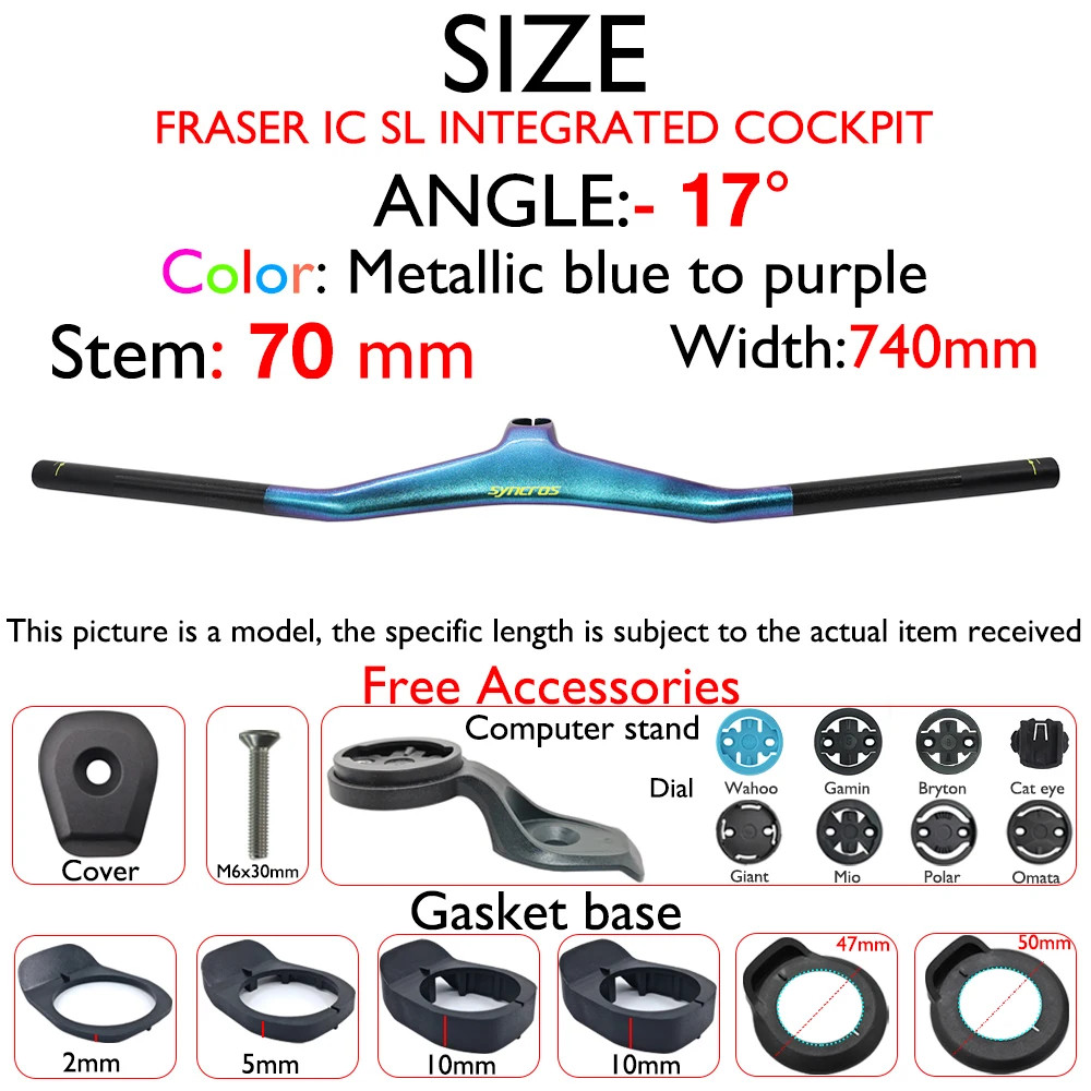 -17° Carbon Mountain Bike Integrated Handlebar 28.6mm with Bike Computer Mount
