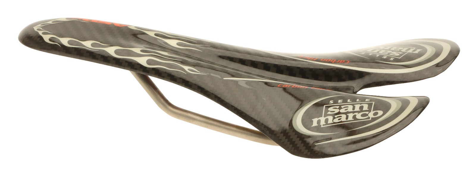 Selle San Marco Aspide Saddle Carbon Fiber Body Ti Rail Black Flames NIB NOS NEW
