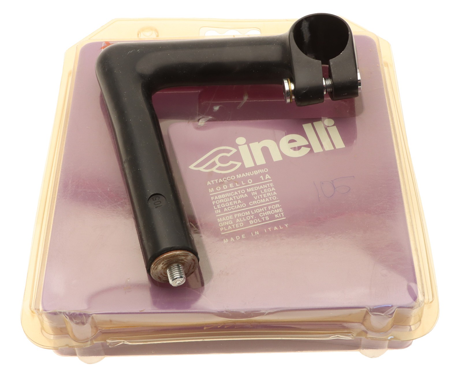 Cinelli 1″ 1/A 22.2mm Quill Stem 105mm 26.4mm Clamp Black -17° 1A NEW NIB NOS