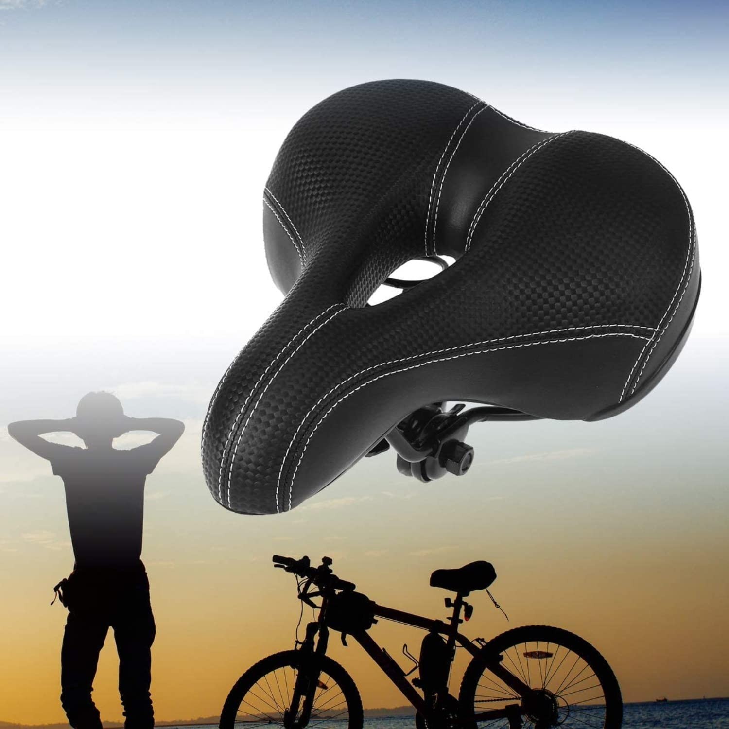 Comfortable Wide Bike Seat Cushion – Soft Padded Bicycle Saddle with Dual Sho…