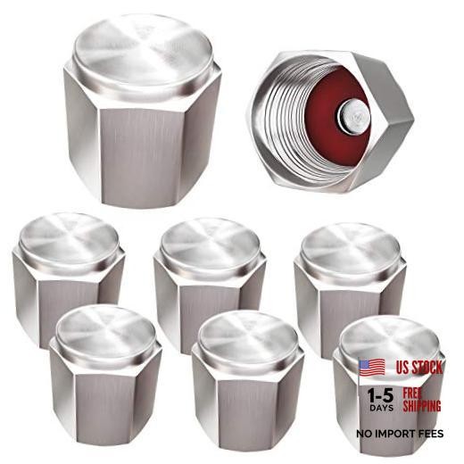 Brass (8 Pack) Tire Valve Caps Silver, Premium Metal Rubber Seal Tire Valve