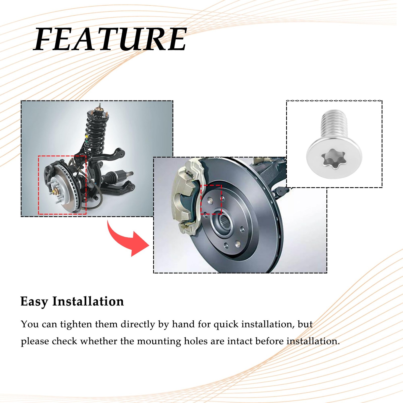 4PCS Brake Rotor Screw Replacement 0.76*0.61*0.30 inch,