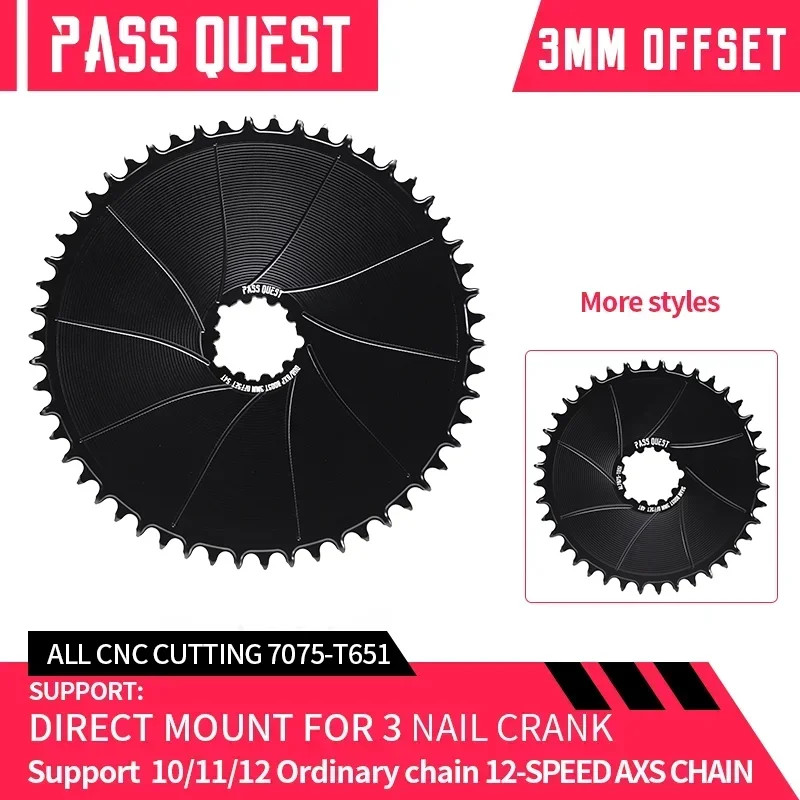 3mm Offest Narrow Wide Chainring for Direct Mount Crank Gravel Bike Chain 36-54T