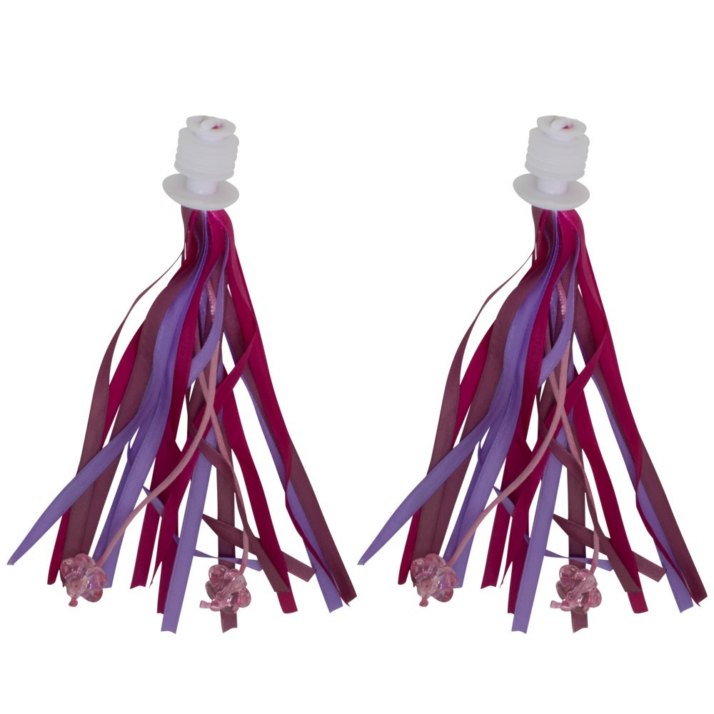 Kid’s Bicycle Bike Ribbon Streamers Grips Purple Pink Plastic Crystal Flower