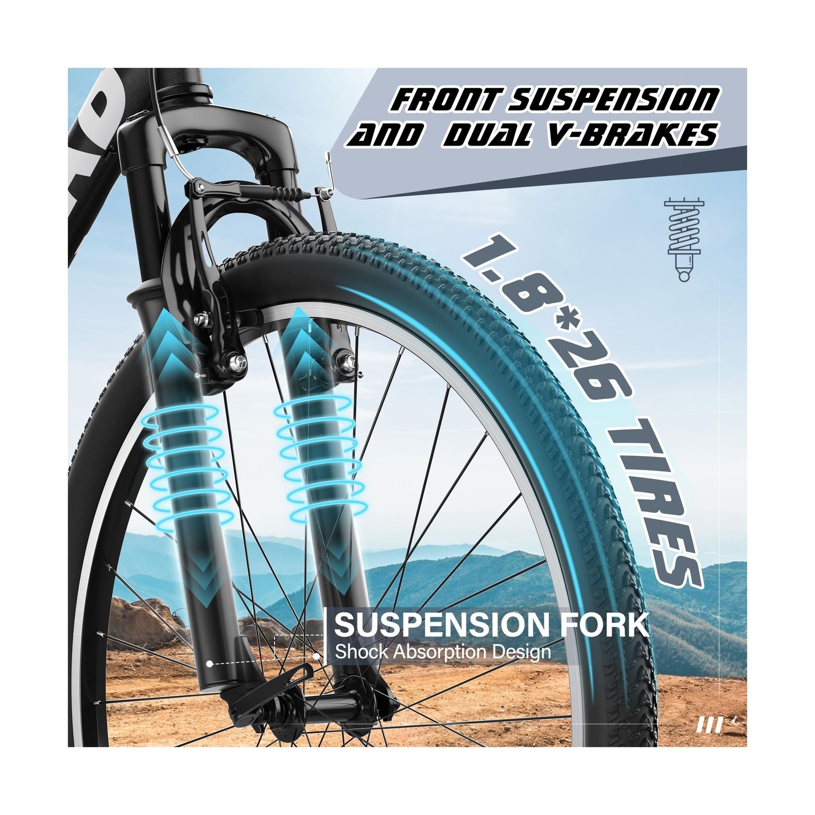 26″ Mountain Bike, 7-Speed Lightweight High-Carbon Steel Frame, V Brakes & Fr…