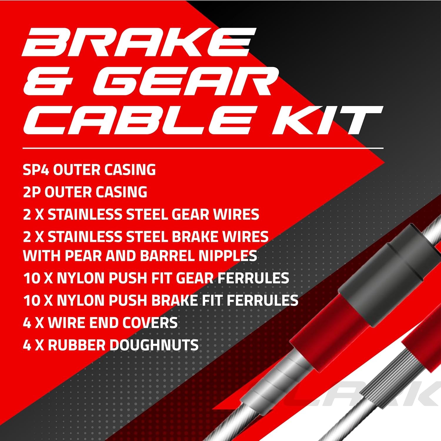Clarks Stainless Steel Brake and Gear Cable Kit – Black, Universal Brake & Gear