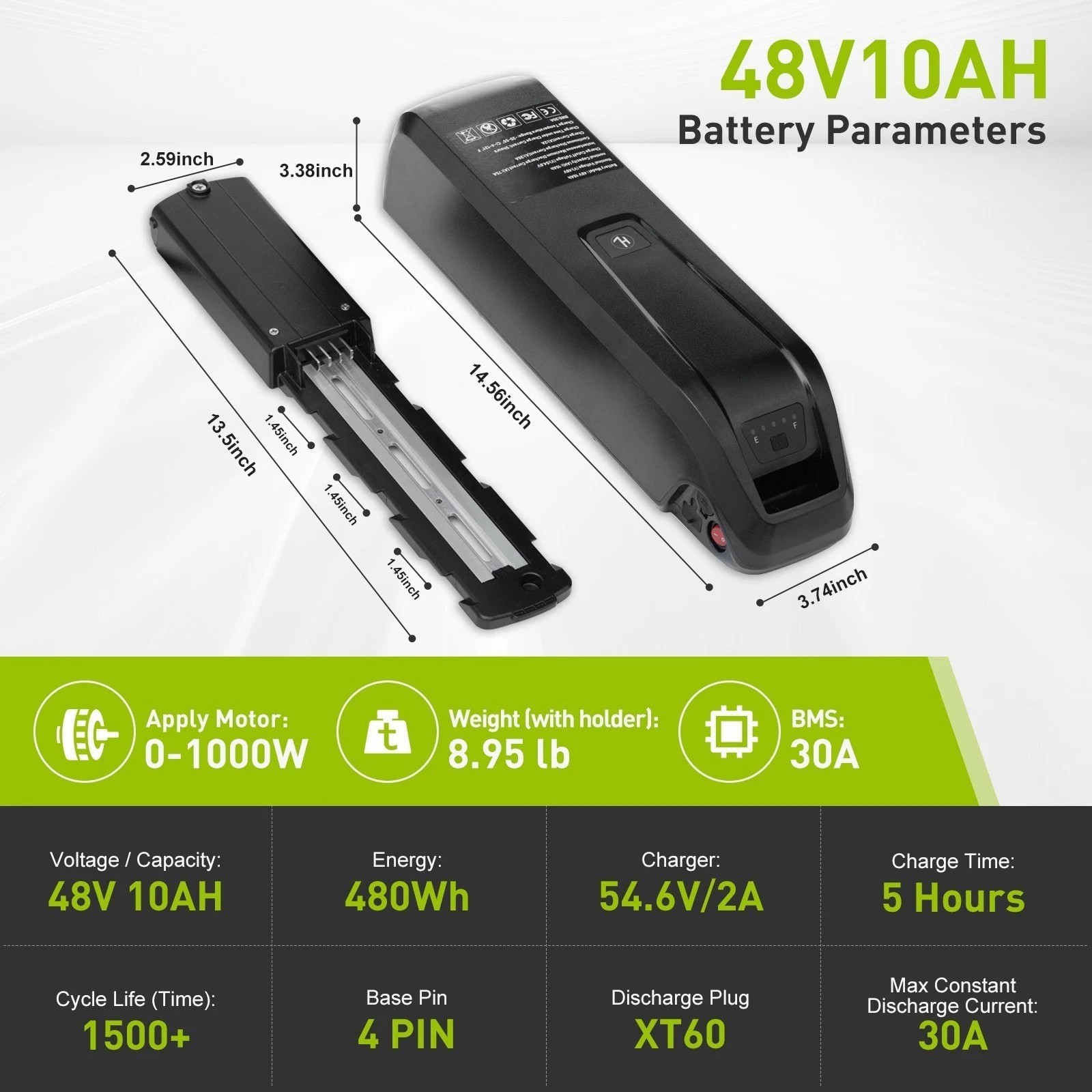 36V 48V 10AH/15AH/20AH Electric Bicycle lithium battery w/ USB Port ≤1800W Motor