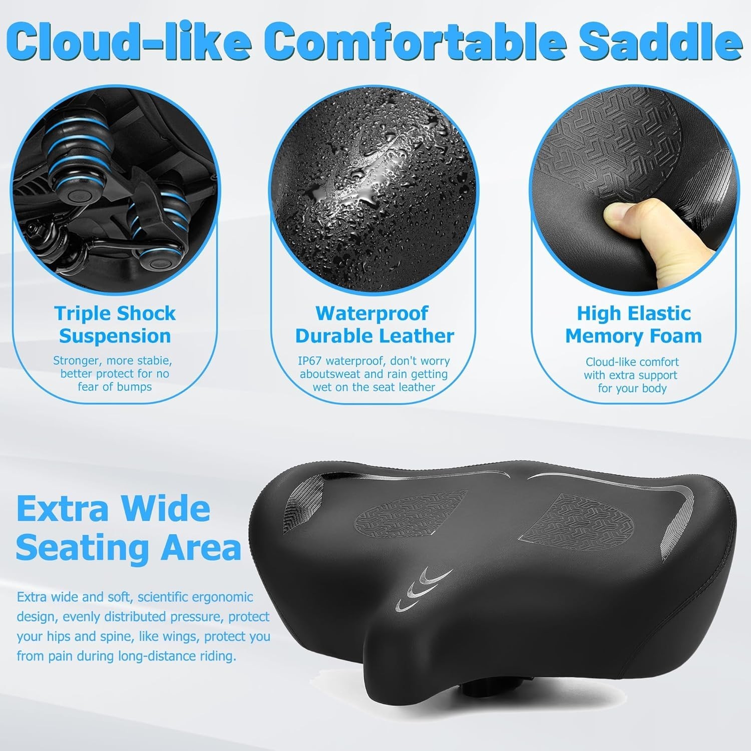 CDYWD Oversized Bike Seat for Men & Women Comfort, Extra Wide Bicycle Seat Cushi