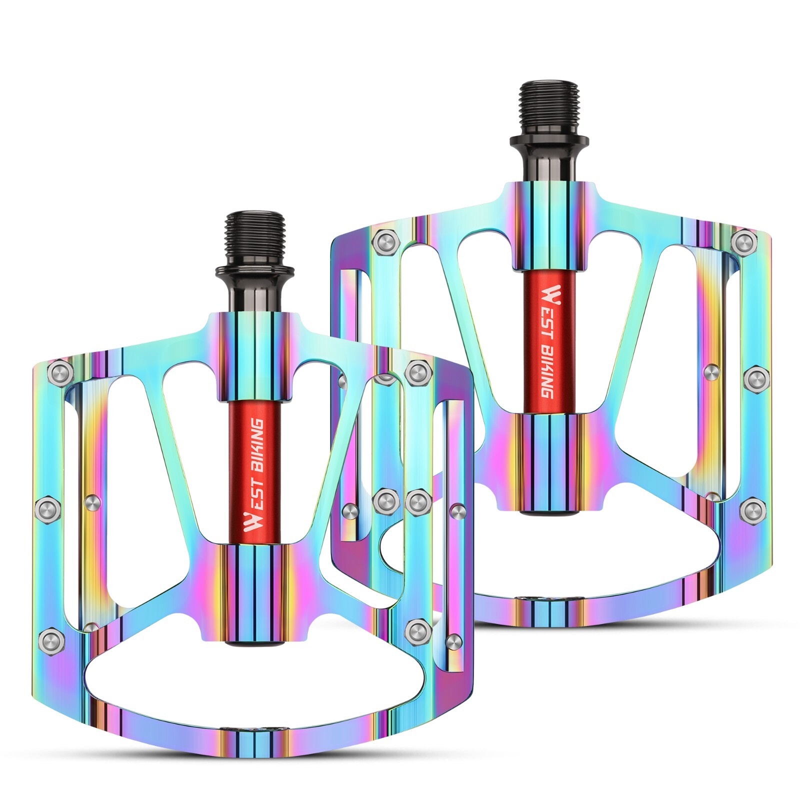 WEST BIKING Colorful 3 Sealed Bearings 9/16″ Road MTB Bike Flat Platform Pedals