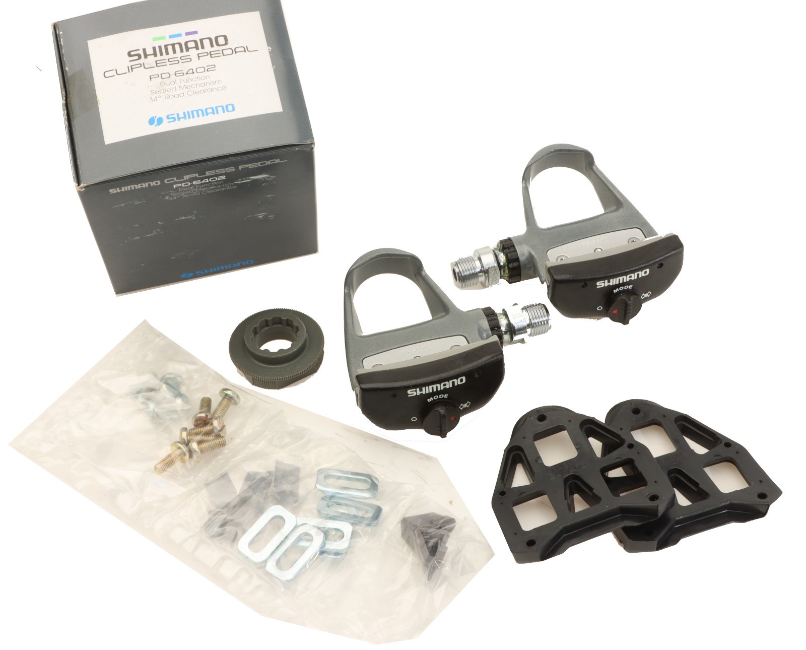 Shimano PD-6402 600 Ultegra Clipless Pedals w/ Cleats Grey 90s NOS NEW in Box
