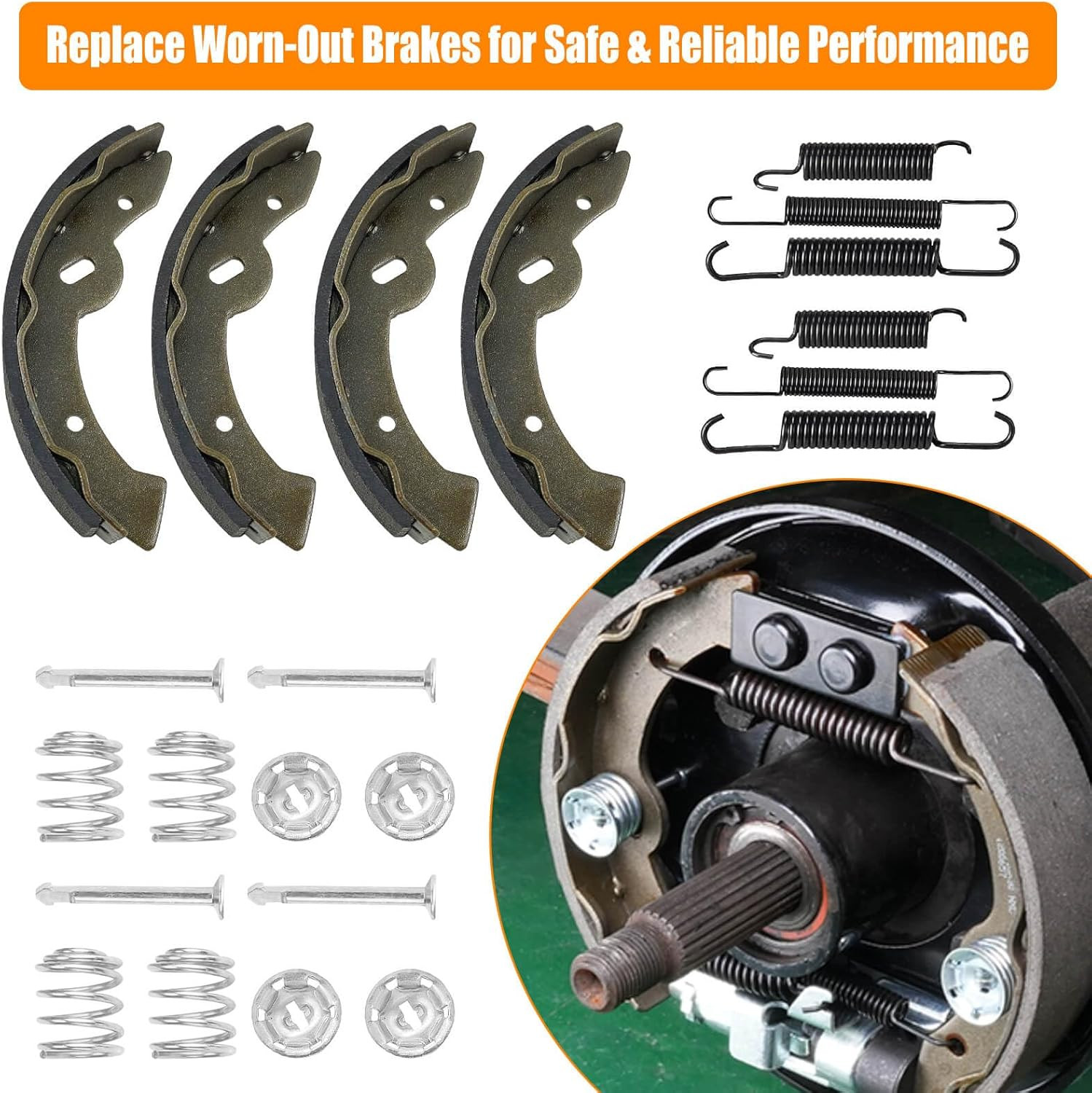 EZGO Brake Shoes Pads Spring Kit Fit EZGO Txt/Medalist 1997–2008, ST350 Gas 2000
