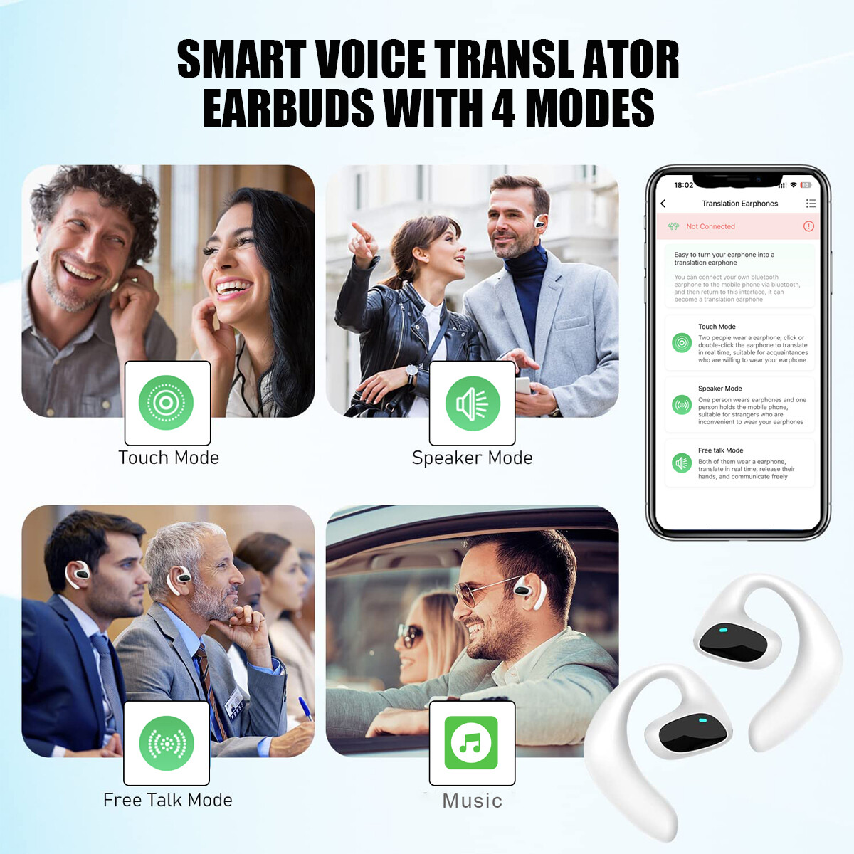M8 Translator Earbuds 144 Language Translator Device Two Way Real Time Tran)