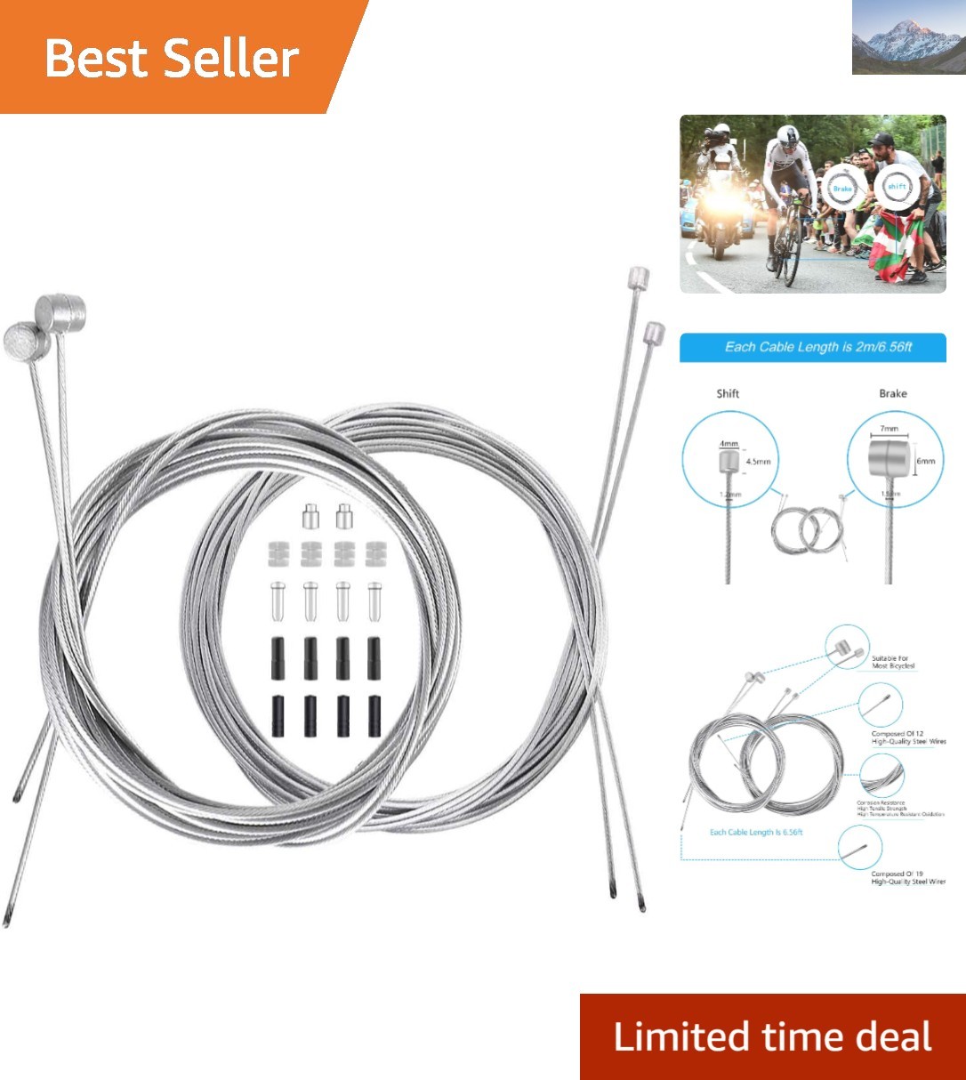 Durable Stainless Steel Bike Brake and Shifter Cables – Universal Fit 18 Pieces