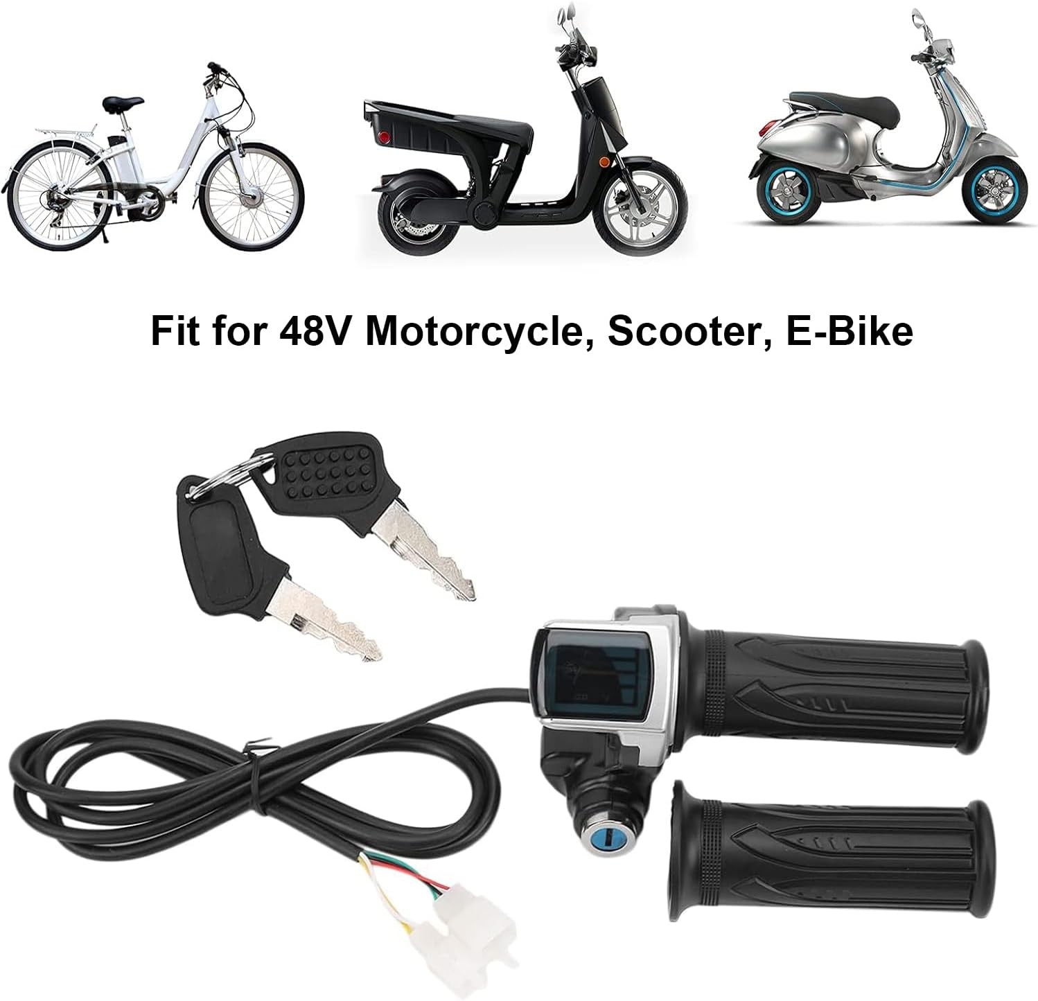 36V 48V Half Twist Ebike Throttle Grip Key Lock LCD Display 5 Pin Plug Speed