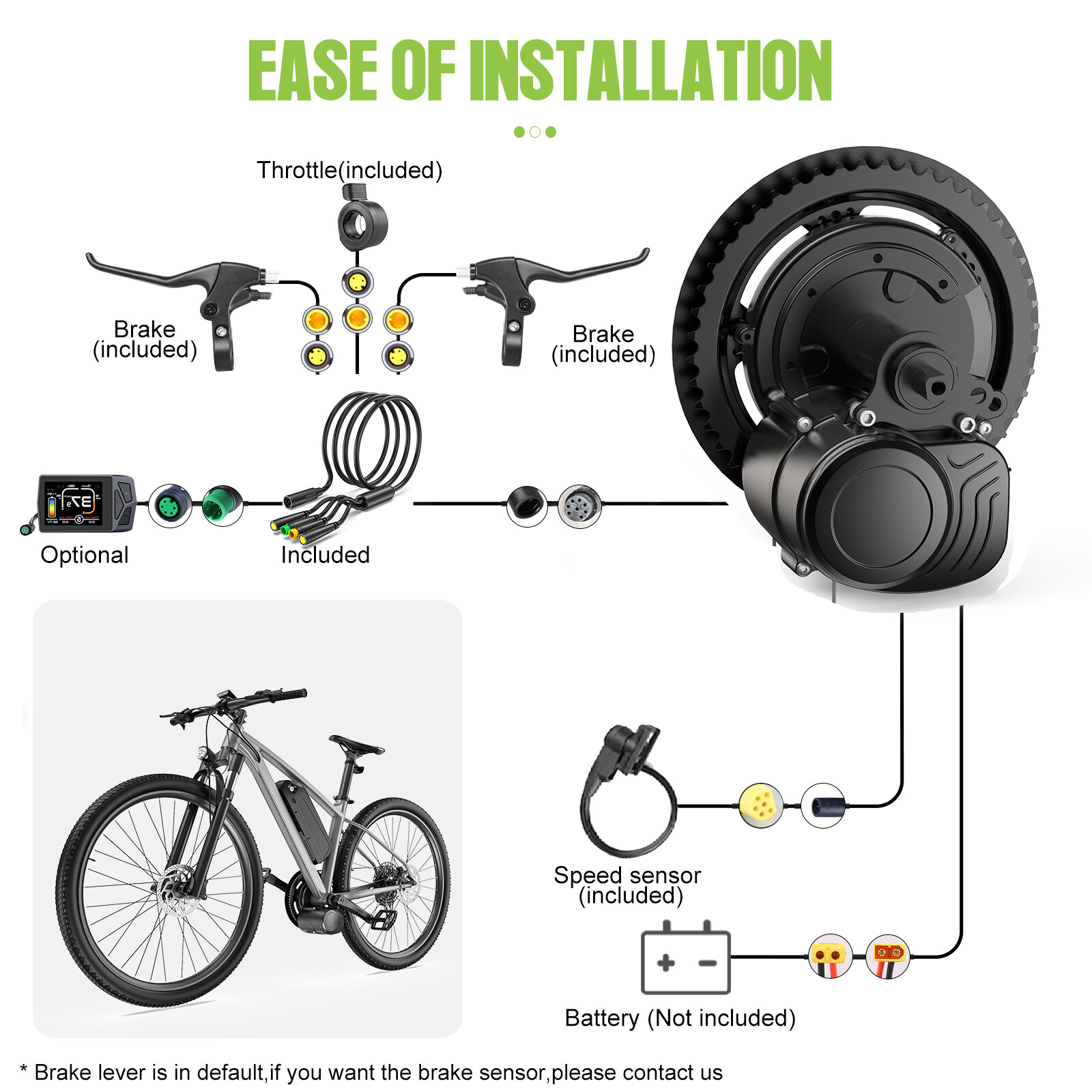 48V750W 68-73mm TSDZ2B Mid Drive Motor DIY Electric Bicycle Conversion Kit USA