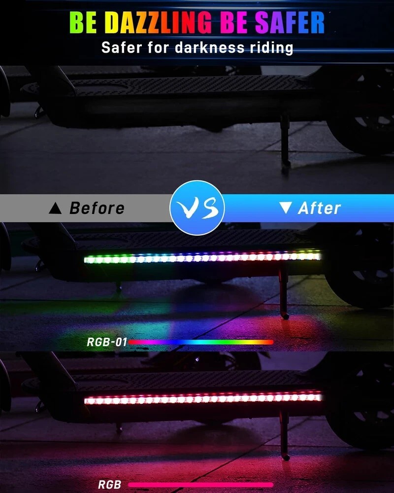Led Lights for Scooter Night Riding, Battery Powered Remote & APP Controlled Col