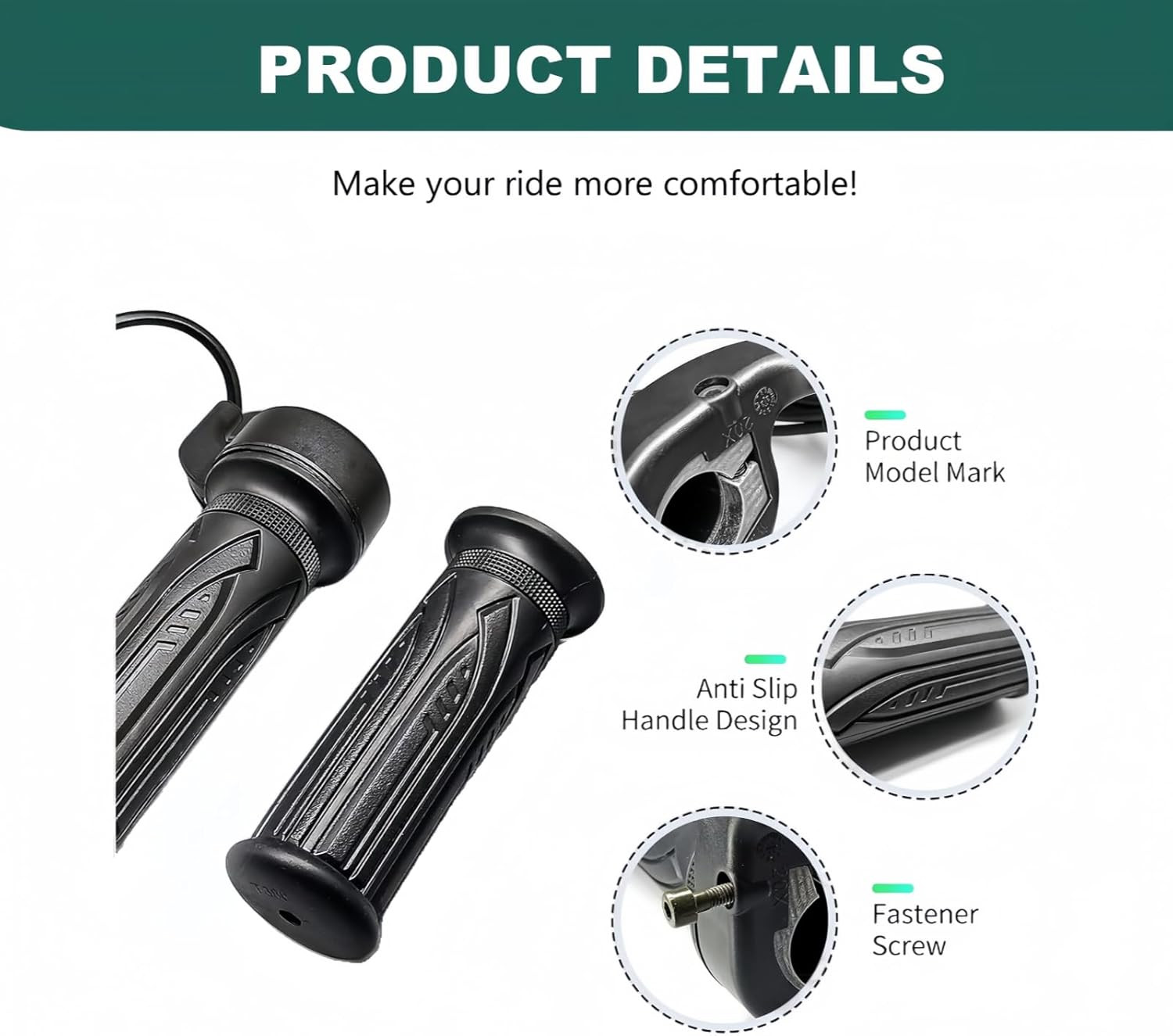 Ebike Full Twist Throttle 12V-72V, 3 Pin SM Connector Ebike Throttle with 71″