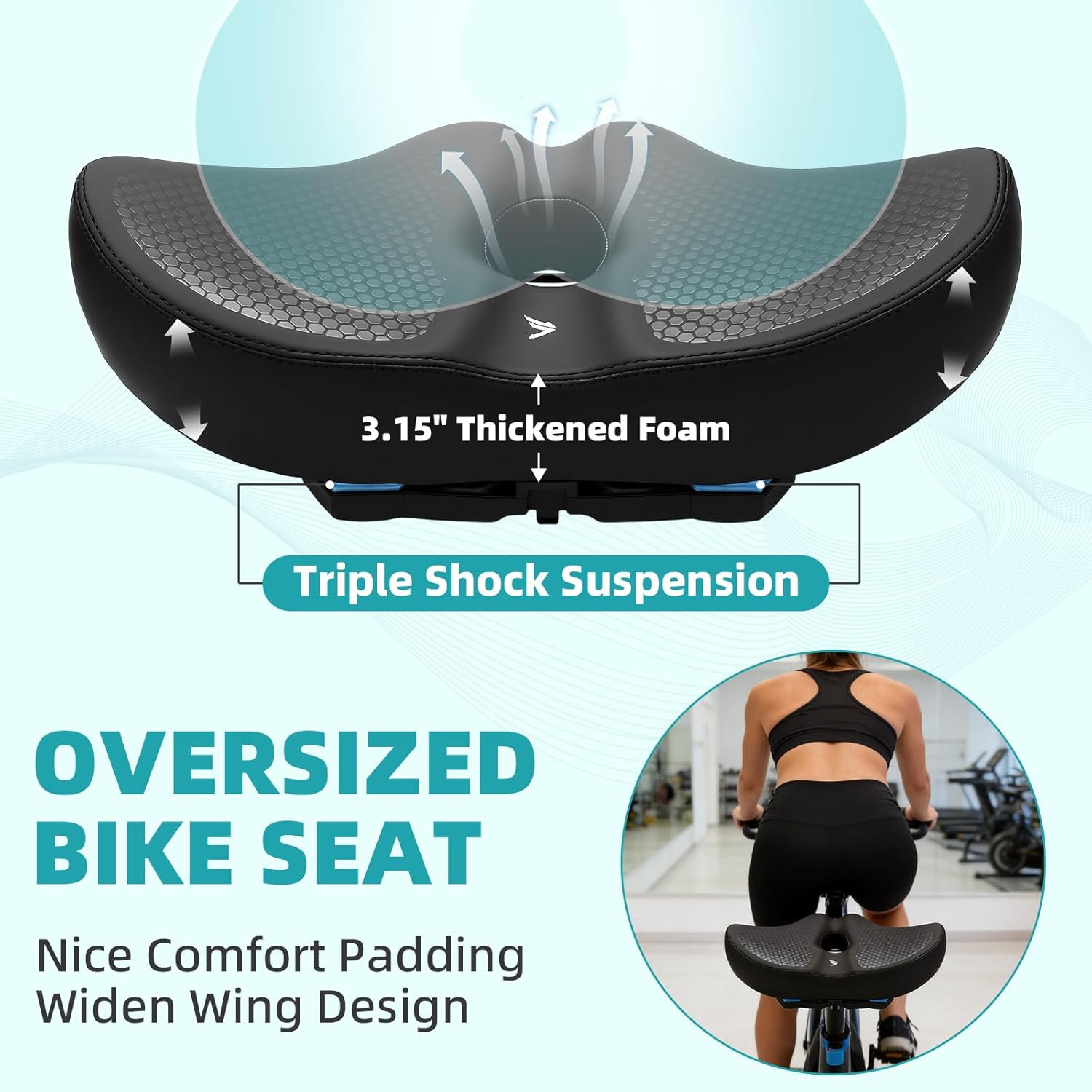 Extra Wide Noseless Bike Seat Cushion for Men Women Memory Foam Filling Large Bi
