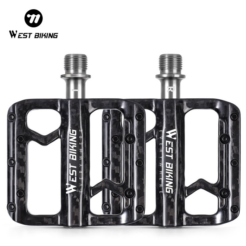 West Biking 3 Bearings Carbon Fibre Titanium Axle Bicycle Pedals Black 180g