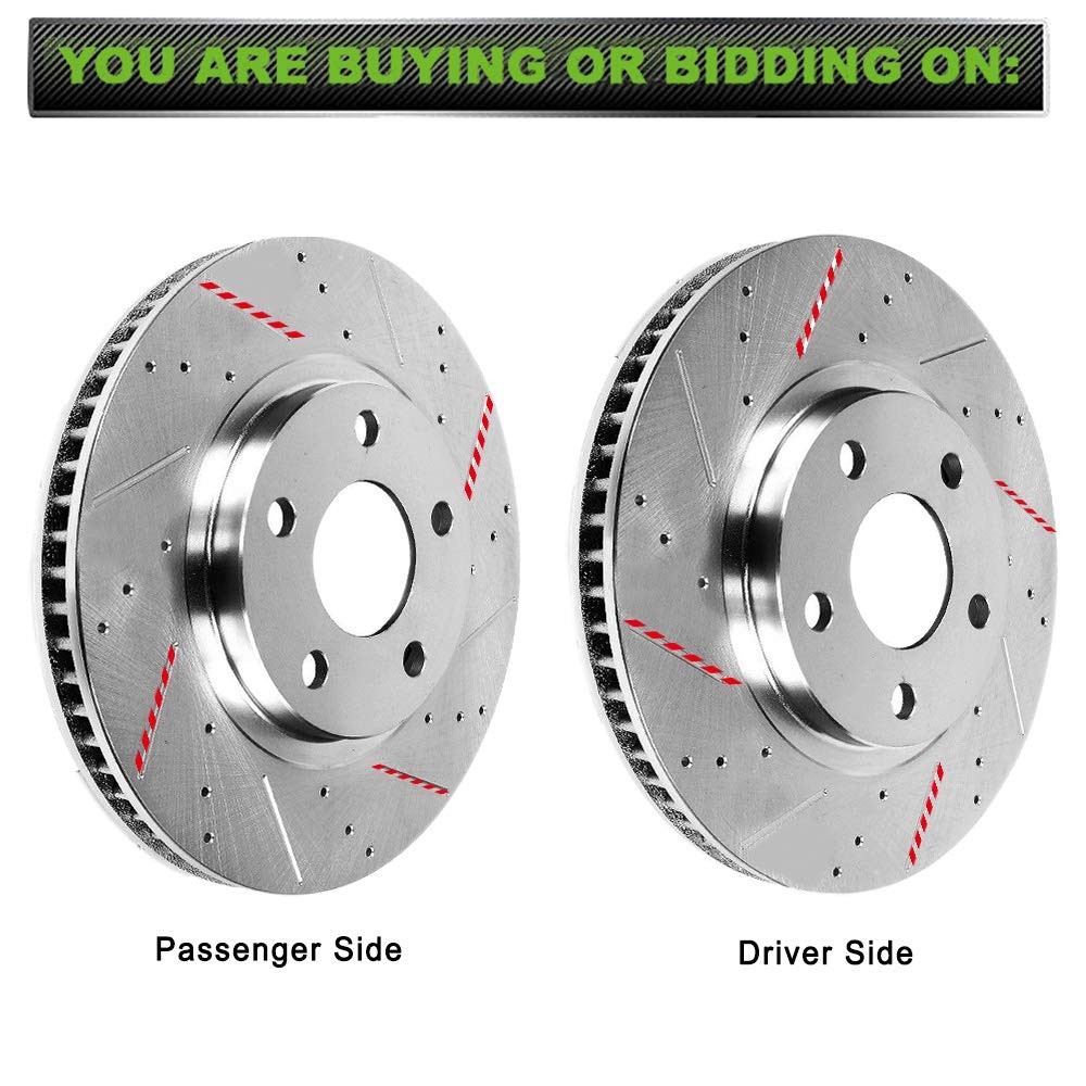 Scitoo 2Pcs Front Drilled Slotted Brake Rotors Brakes Kit Fit For 2017-2018 For