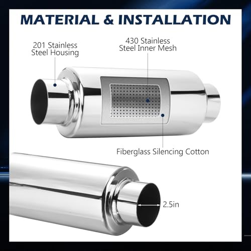 Relaxweex 2 Pcs 2.5″ Inlet Exhaust 2.5″ Inlet 11.5″ Overall Length Silver