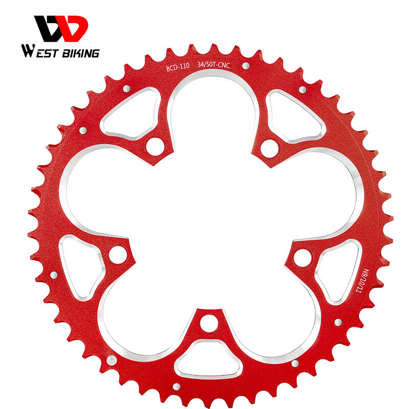 WEST BIKING Road Bike Chainring 110BCD 34T/50T Tooth Plate 8/9/10/11 Speed Red