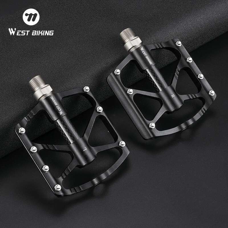 WEST BIKING Bicycle Pedals Carbon Fiber Axle Bike Pedals 3 Bearing 9/16 in Black