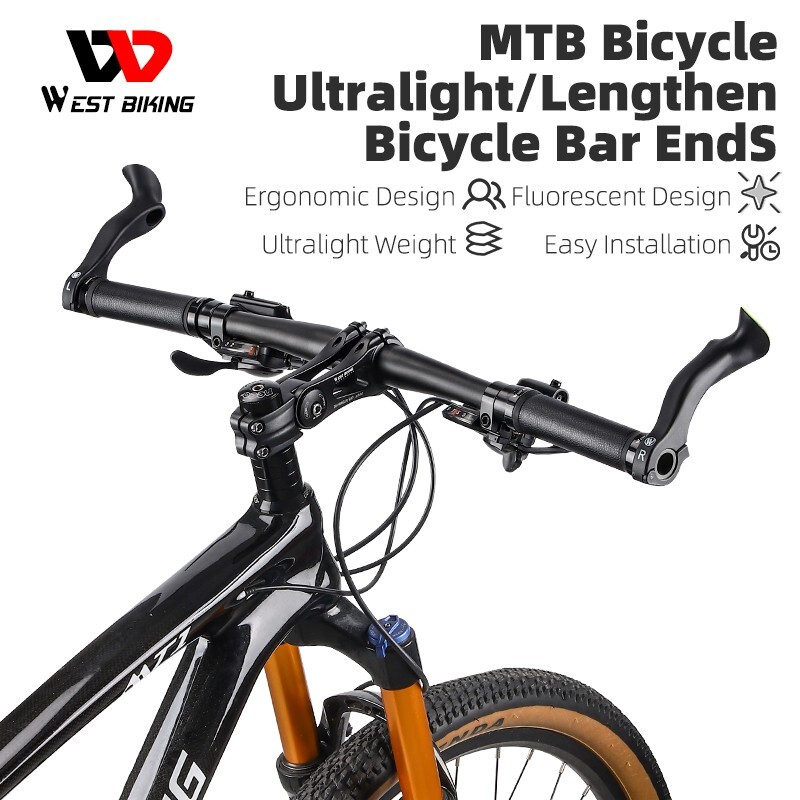 MTB Bike Handlebar Bar Ends Ergonomic Extended Bicycle Bar Ends Black a Pair
