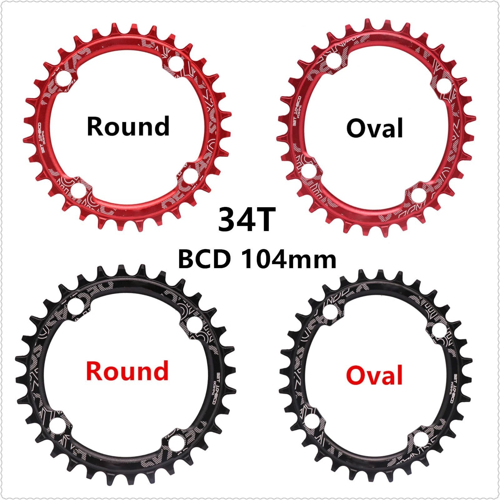 Deckas BCD104mm MTB Bike Chaining Ring 34T Narrow Wide Round Oval Chain Ring