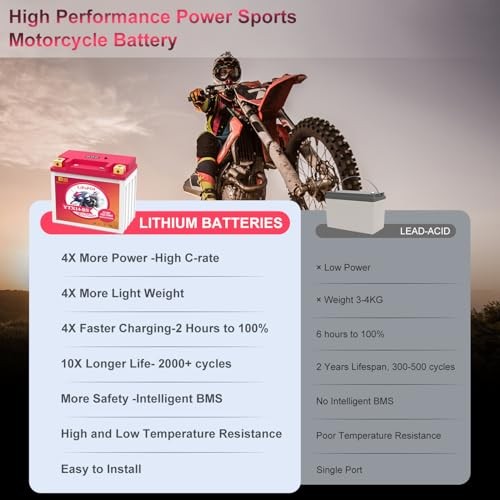 YTX14-BS Lithium Motorcycle Battery, ATV Battery 12V 8AH 600CCA YTX14-8AH