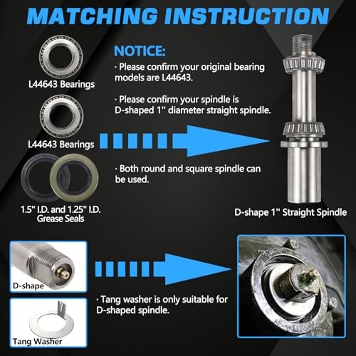 2 Sets for 1» Axle Trailer Hub Bearings 2Set L44643 Bearing Kit + Tang Washers