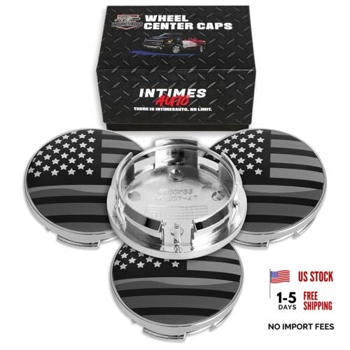 63MM 2.5 Inch Wheel Center 63.0MM O.D. / 55.5MM I.D. Chrome with American Flag