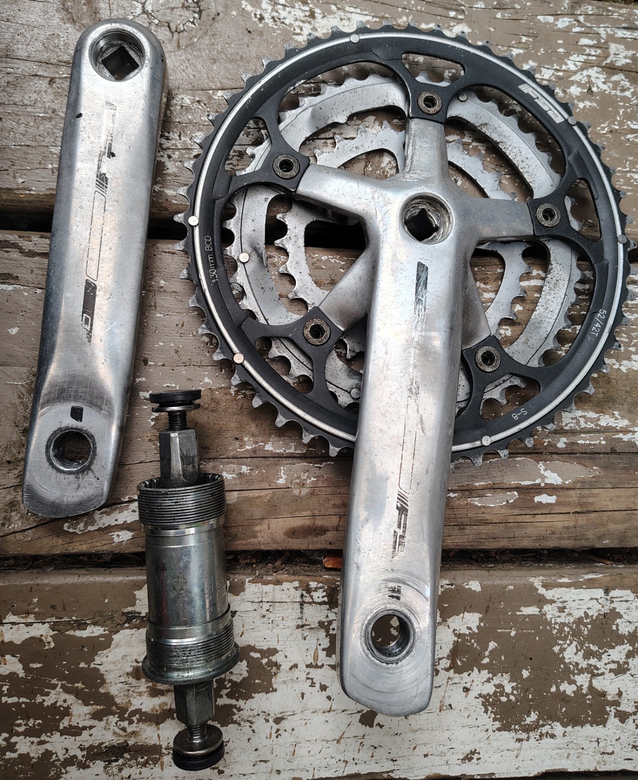 FSA Tempo Crankset Square Taper BCD 74/130 30/42/52 165mm + 68mm bottom bracket
