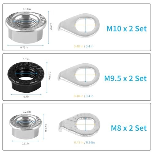 12PCS Bicycle Axle Nuts and Safety Washers, 3 Size M8 M9.5 M10 Bike Wheel Nut…