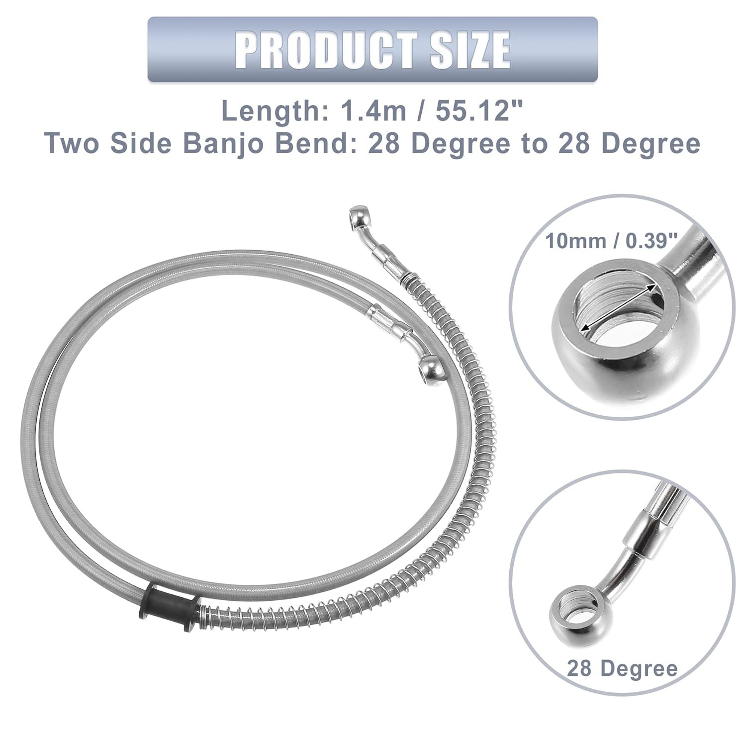 55.12″ Motorcycle Hydraulic Brake Line Oil Hose 10mm ID 12″ Length Brake Pipe