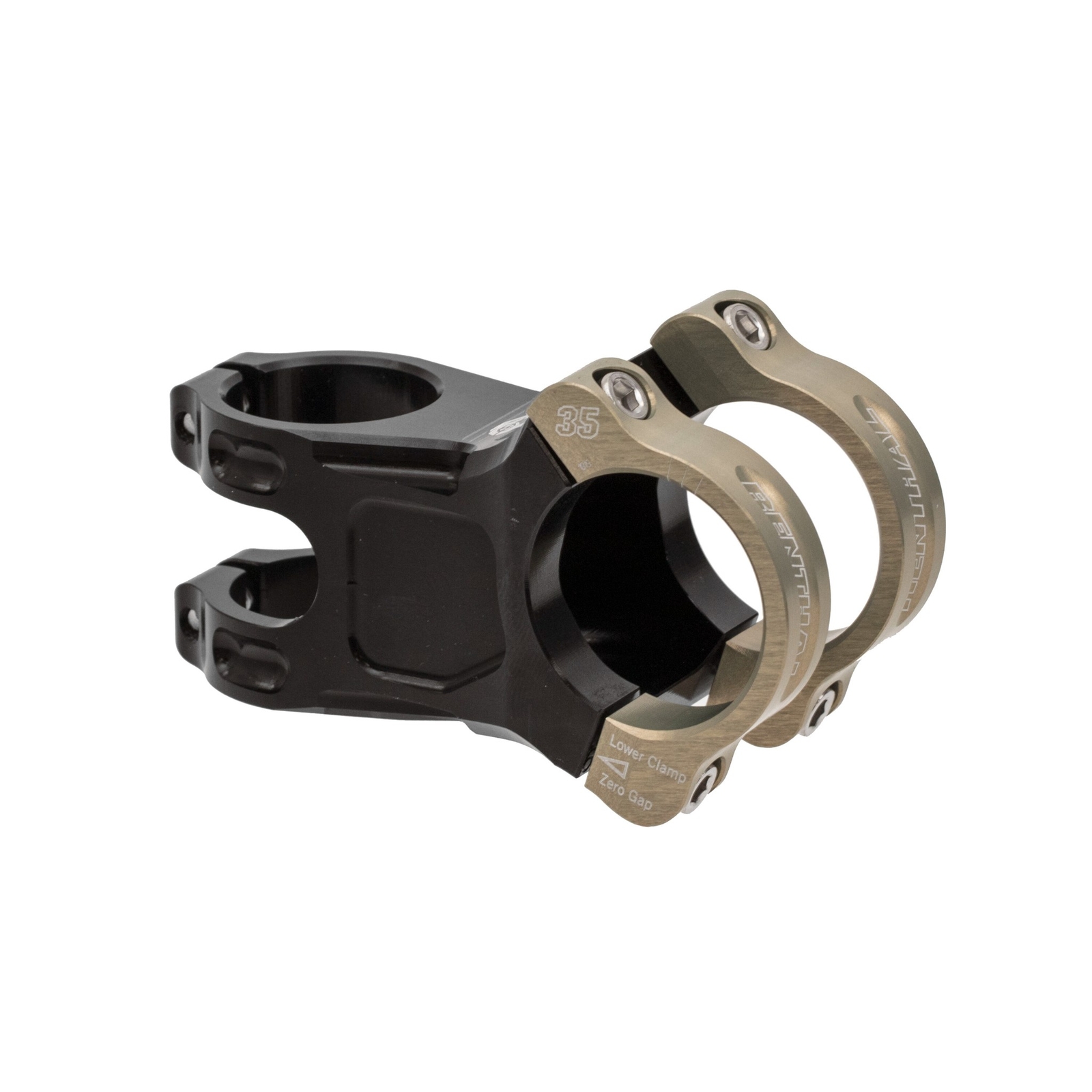 Renthal Apex 35mm Stem Clamp: 35mm +/-6 Deg 1 1/8″ Length: 40/50/60mm Black/Gold