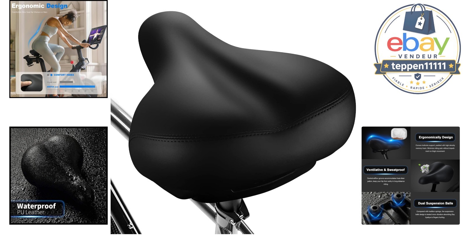 Oversized Bike Seat Extra Wide Foam Pad Waterproof Leather